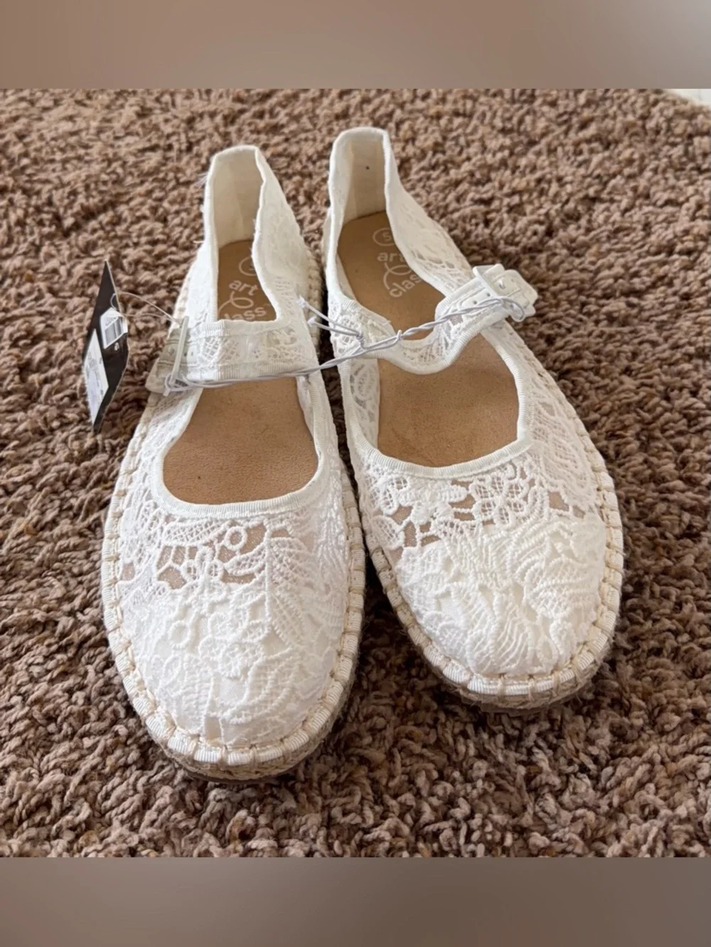 Art Class White Lace Mary Jane Espadrille Youth 5  Flats Coquette - Picture 3 of 7